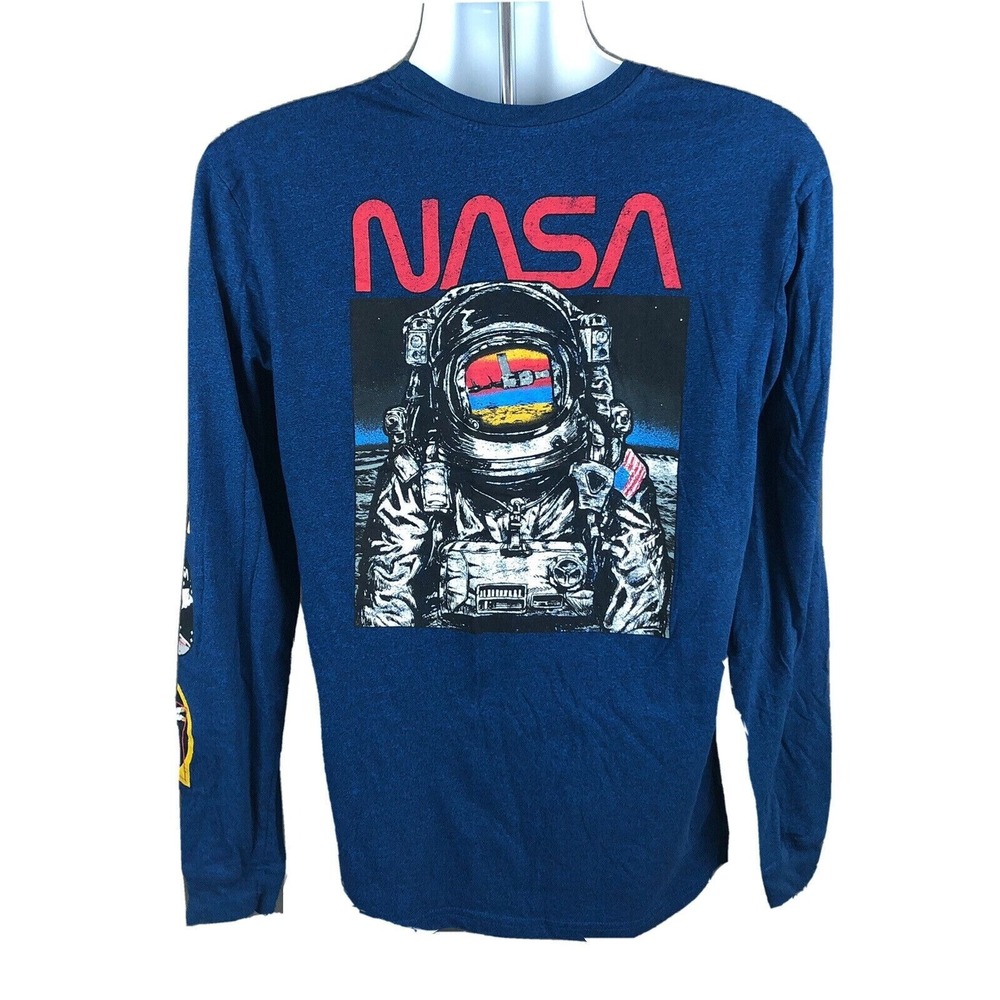 Fifth Sun NASA Logo Long Sleeve Print Men's‎ Medium Blue T-Shirt Sleeve Graphics